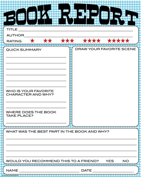 book report template 4th grade pdf